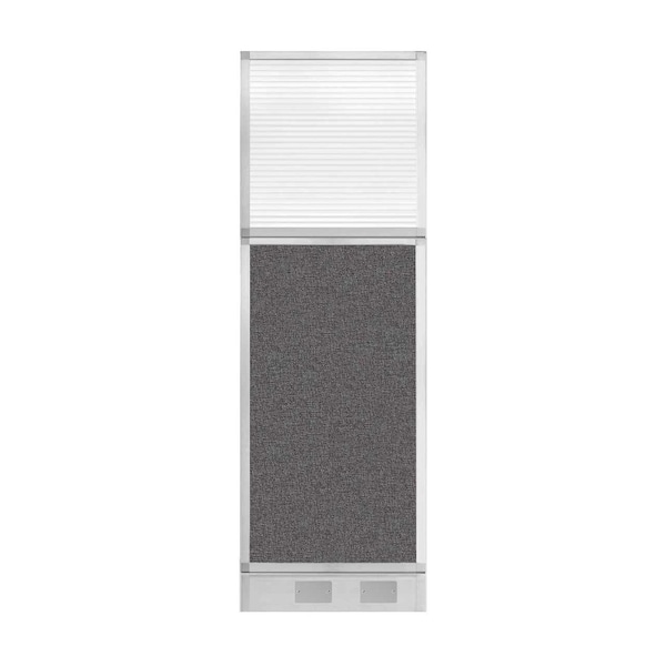 Hush Panel Cubicle Partition 2' x 6' Charcoal Gray Fabric Clear Fluted Window w/ Cable Channel